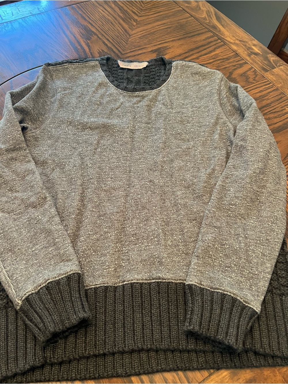 Athleta Women’s 2XS Gray Charcoal Colorblock Merino Blend Cable Knit Sweater#761